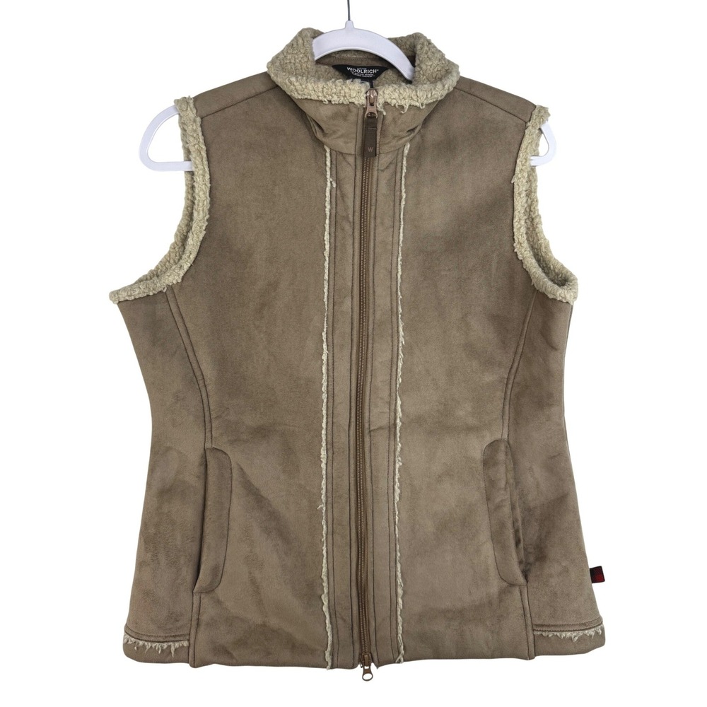 Woolrich Womens Hazelnut Faux Suede Sherpa Lined Full Zip Vest Brown Size M